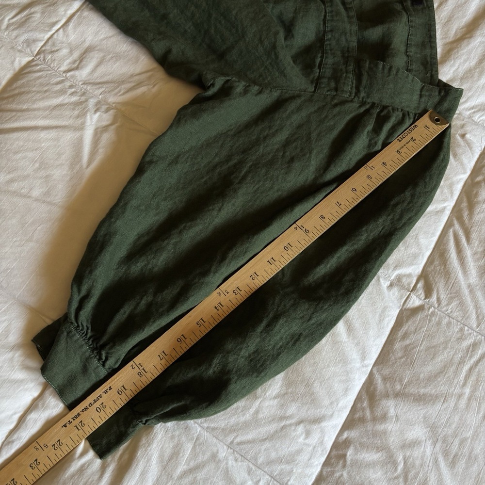 J Crew Square Neck Button Front Balloon Sleeve Linen Top Womens XXL Dark Green - Picture 11 of 14